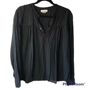Isabel Marant Etoile black modal blouse Chinese collar red contrast stitching M